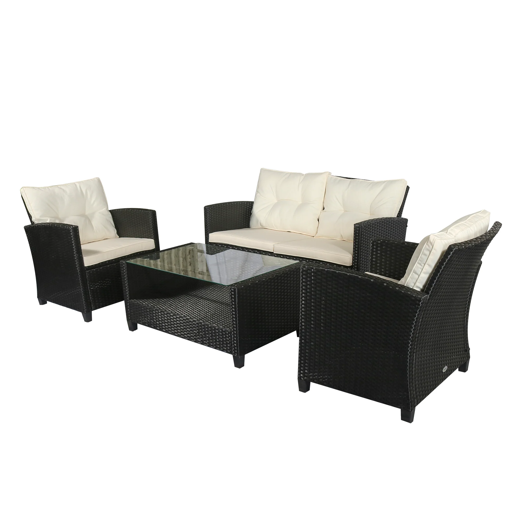 Outsunny poly-rotan zitset 4-delig Zitgroep tuinmeubel set lounge metaal zwart