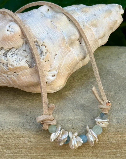 Keishi Pearl & Aquamarine Necklace