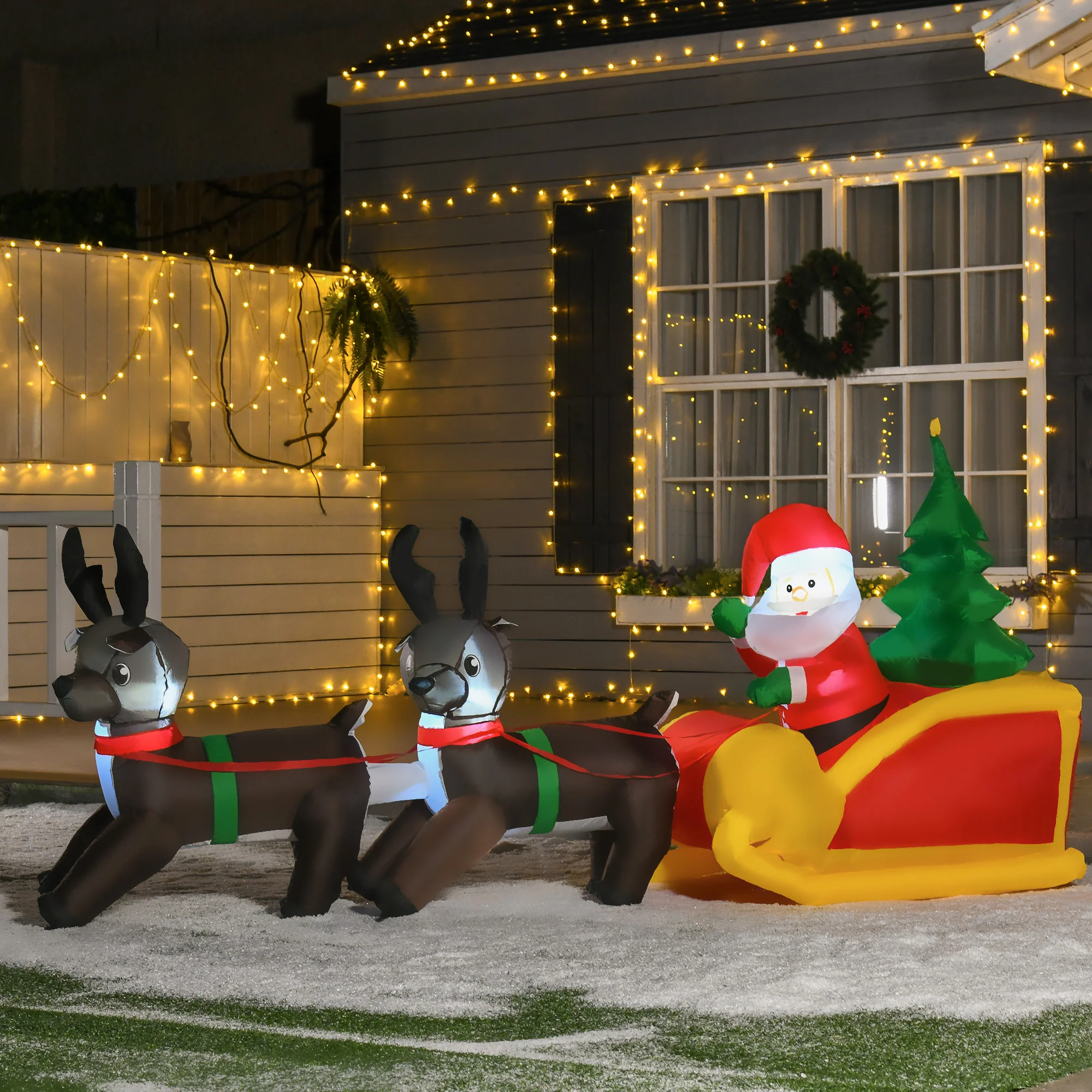 HOMCOM Aufblasbarer Weihnachtsmann mit Rentierschlitten LED IP44