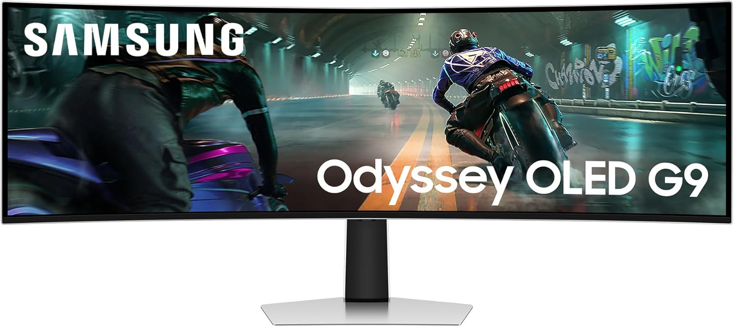 Samsung Monitor Gaming Odyssey OLED G9 (S49DG912), Curvo (1800R), 49'', 5120x1440 (DQHD), 32:9, HDR10+, QD-OLED, 144Hz, 0,03ms (GtG), Compatibiltà G-Sync, HDMI 2.1, Micro HDMI, DP, Ingresso Audio