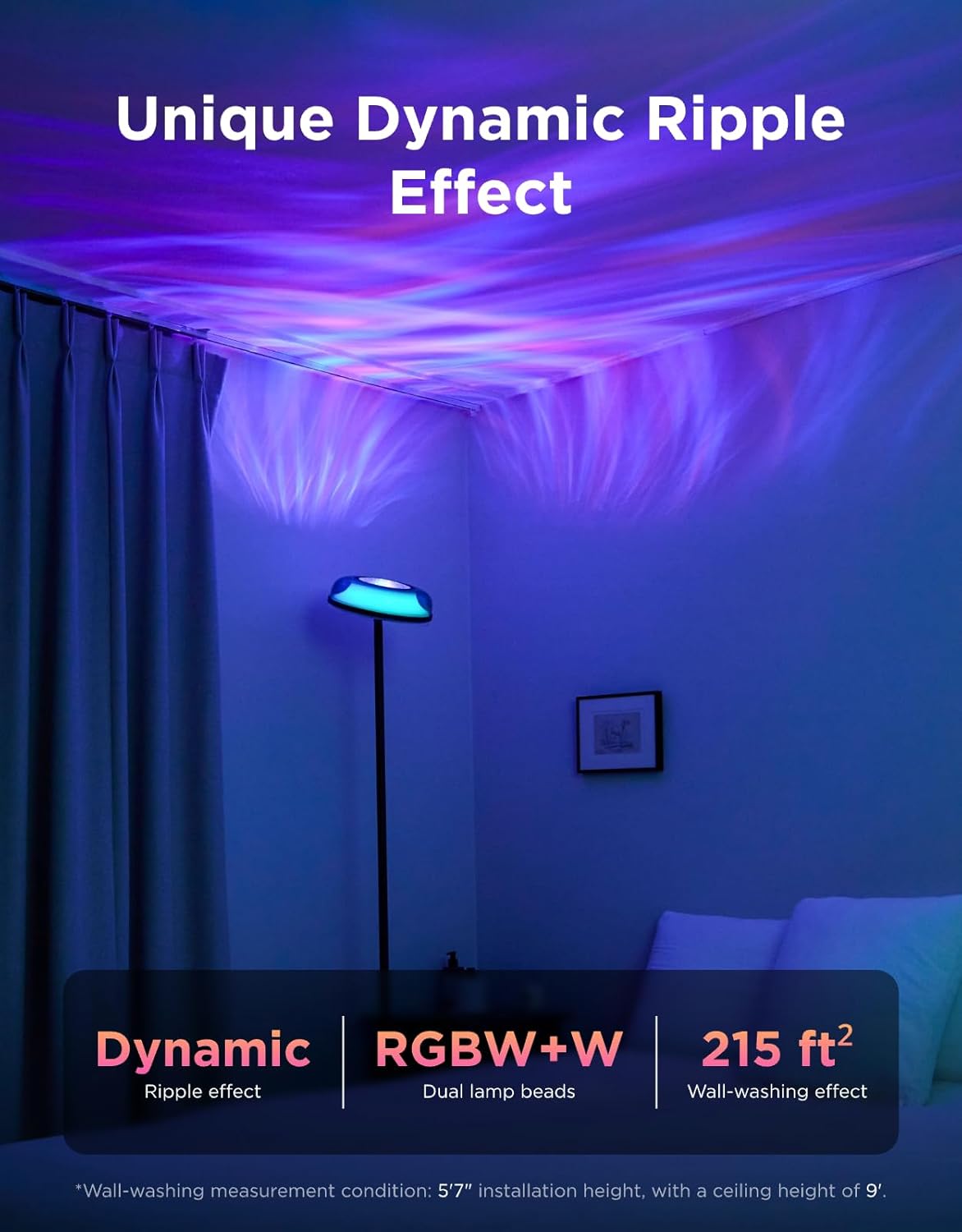 Govee Uplighter Floor Lamp for Living Room, RGBIC Ripple Projector, Floor Lamp for Bedroom, Compatible with SmartThings, Alexa, and Matter, LED Modern Corner Floor Light, Warm Cool White Standing Lamp