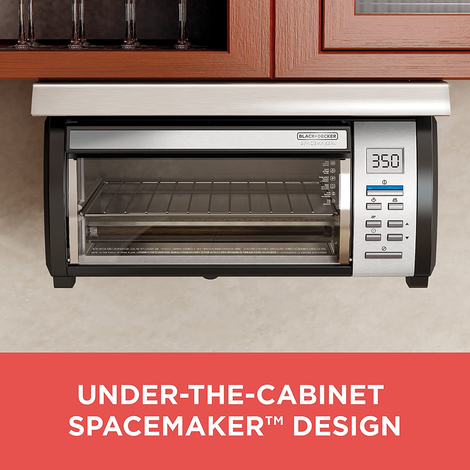 BLACK+DECKER SpaceMaker Under-Counter Toaster Oven, Digital Controls, Black/Stainless Steel, Fits 9′′ Pizza, TROS1000D