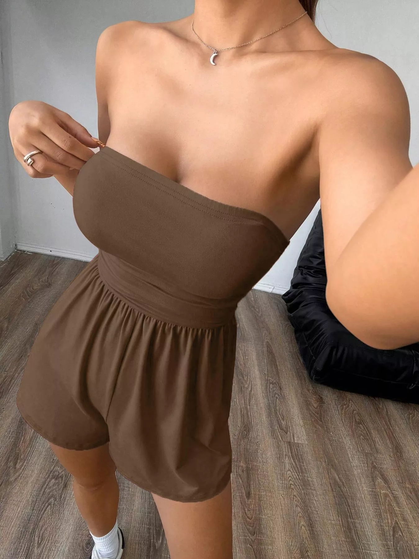 Chic Strapless Ruched Waist Romper