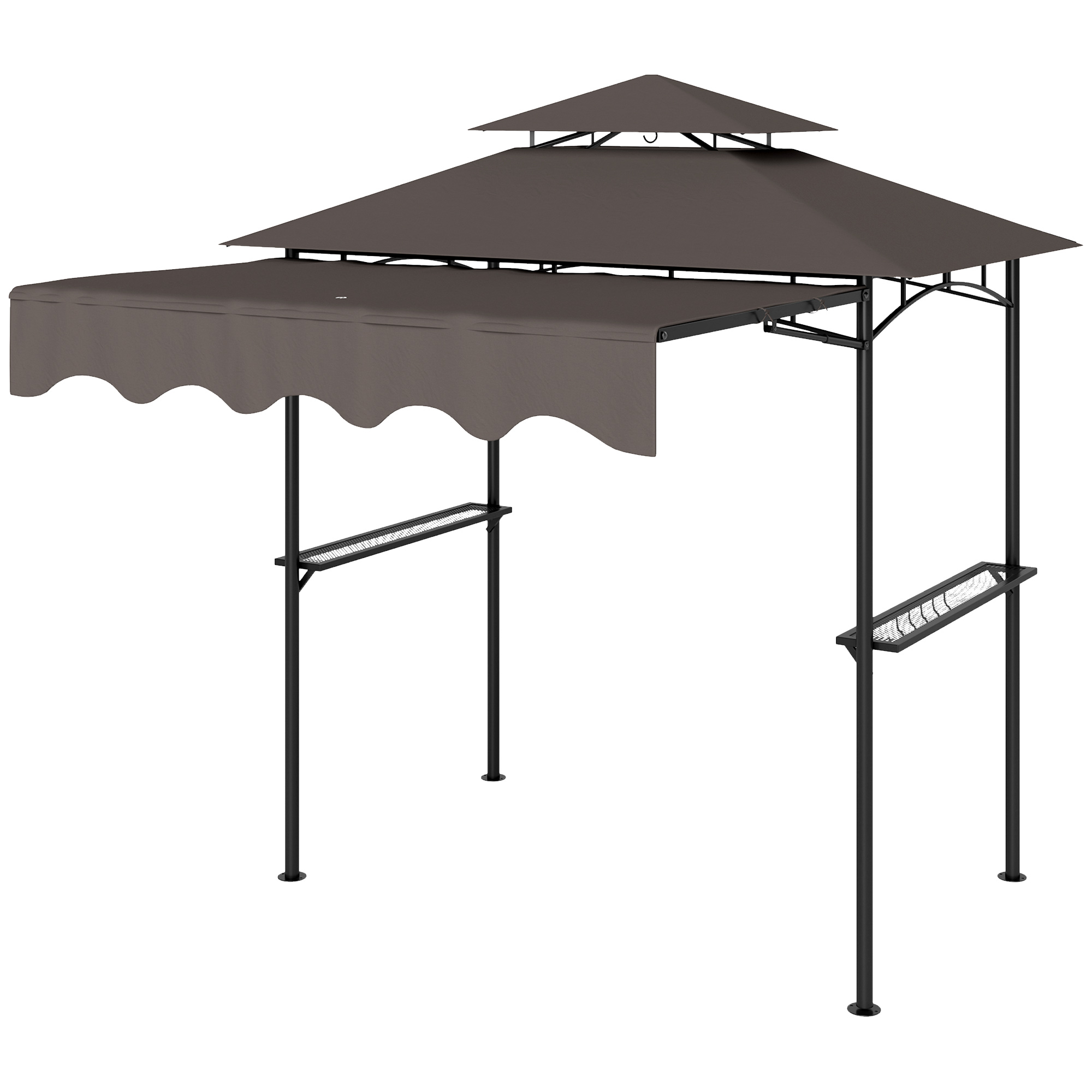 Outsunny Grillpaviljoen 242x149x248 cm Waterafstotend Vlamvertragend Tuinpaviljoen met Dubbellagig Dak Koffie