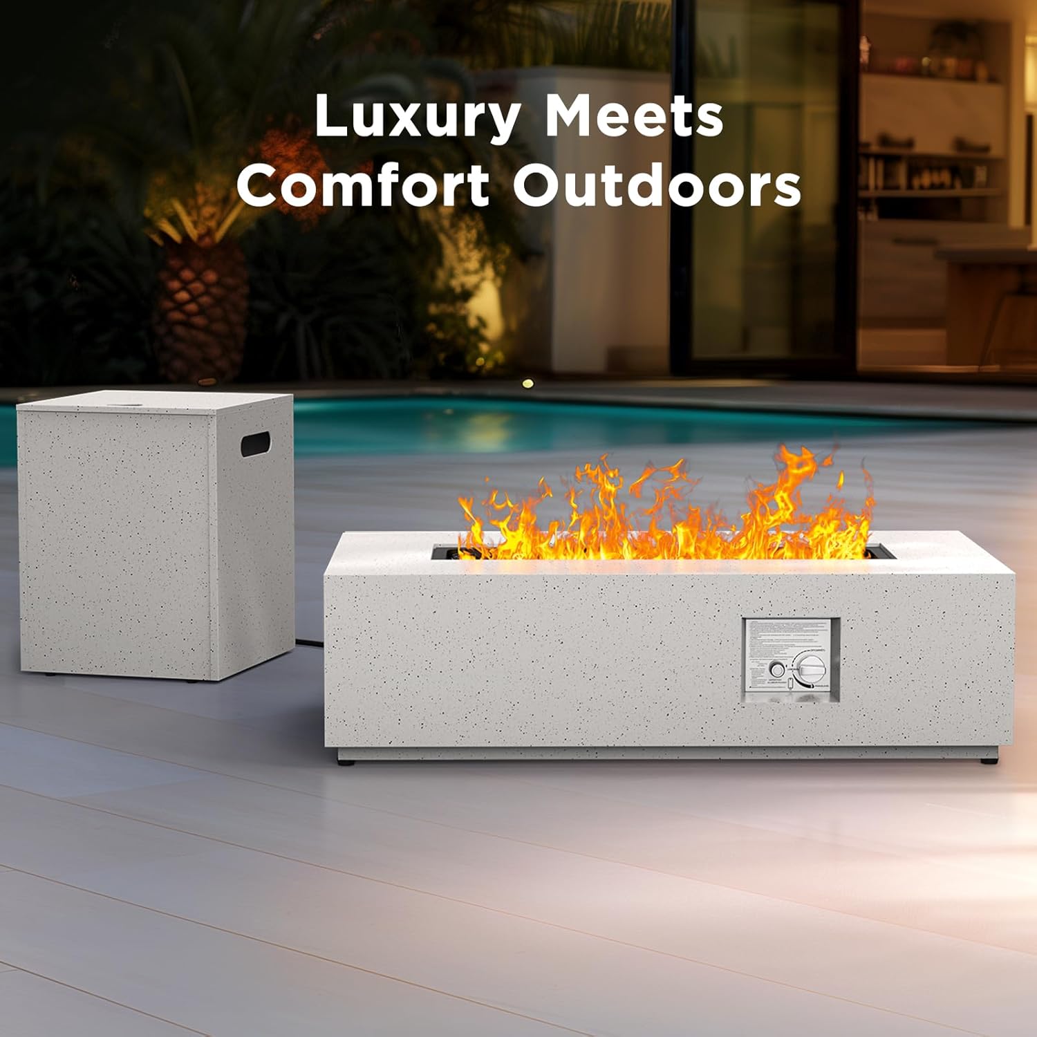 Silonn 43Inch Propane Fire Pit, 50000 BTU Outdoor Gas Fire Pit Table with CSA Certification, Glass Rocks, Rectangular Heater for Patio, Backyard, Deck, Balcony, with Waterproof Cover & Adjustable Legs