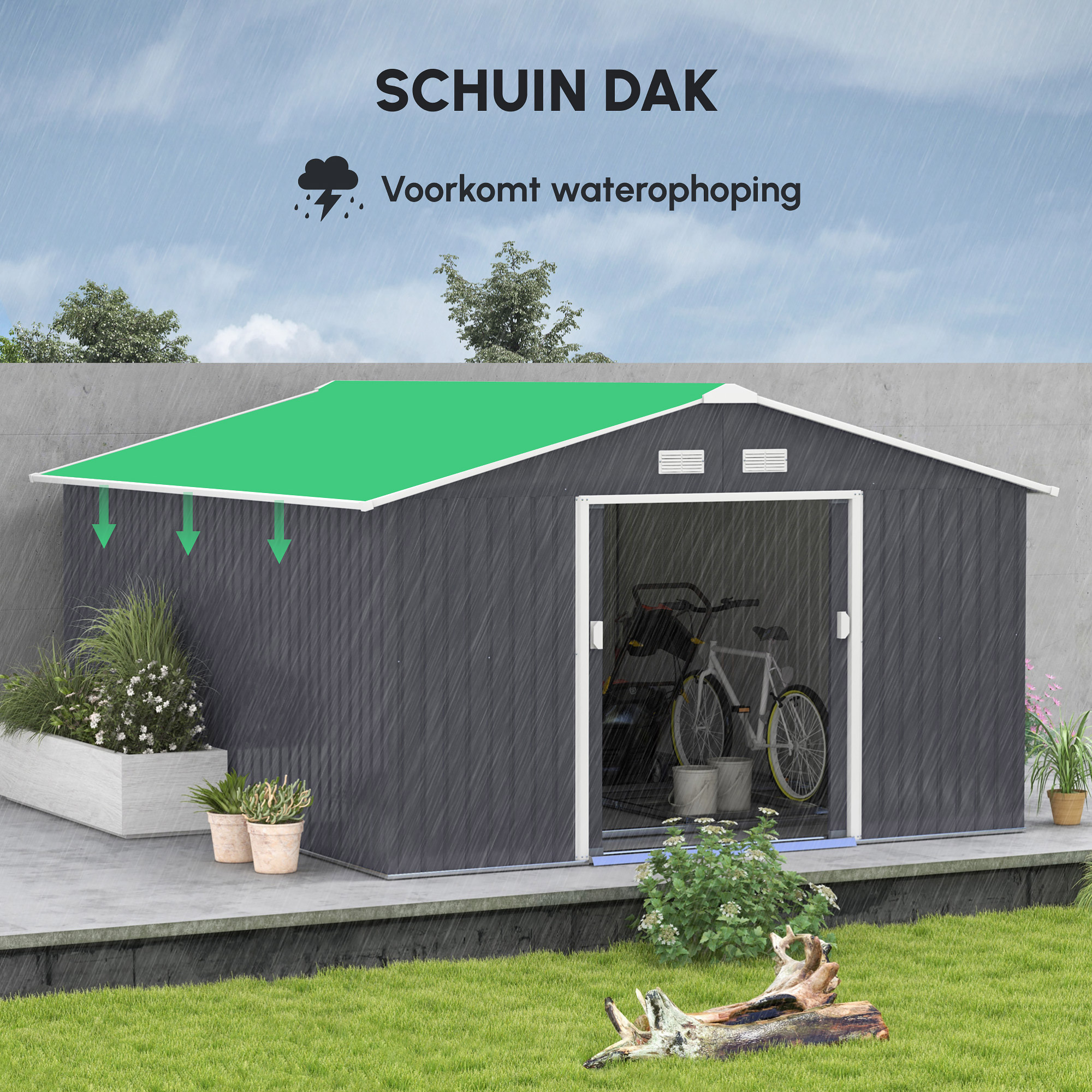 Outsunny Gereedschapsschuur met fundering 24,5 m³ gereedschapsschuur tuinhuisje stalen schuifdeur