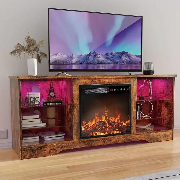 Bossin 58 Fireplace TV Stand with 18 Electric Fireplace,Modern Entertainment Center for 65 TVs,TV Console