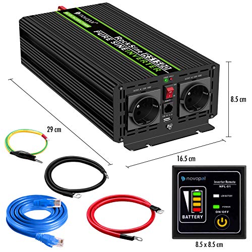 Novopal Power Inverter Onda Sinusoidale Pura 1500W 3000W Trasformatore di Potenza Convertitore DC 12V in AC 220V 230V Invertitore di Tensione,2 EU Presa con Uscita USB 5M di Telecomando : Amazon.it: Auto e Moto