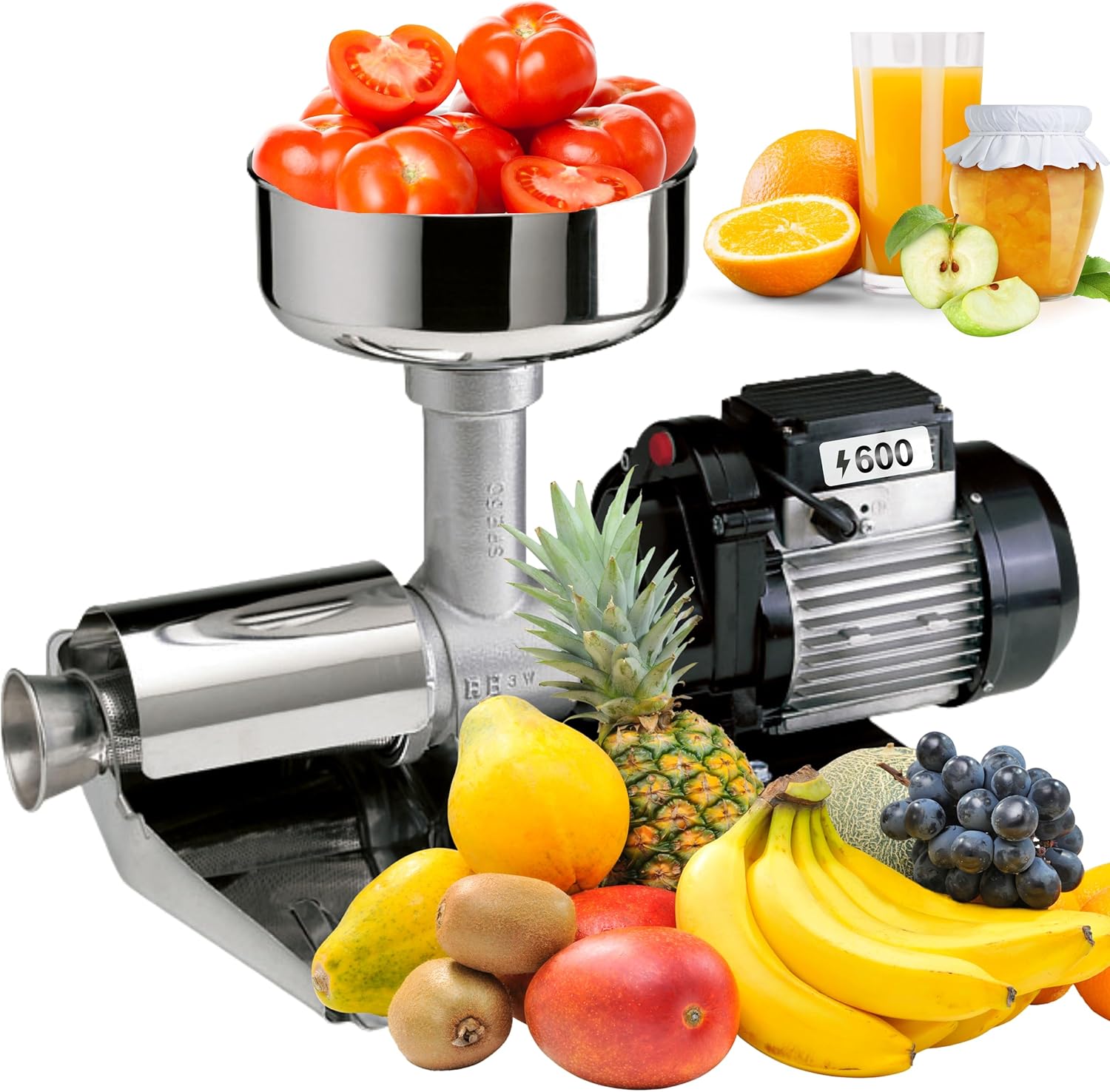 Reber Spremipomodoro Elettrico N.5 600W per Salsa di Pomodoro, Conserve, Marmellate e Succhi di Frutta – Produzione fino a 350 Kg/h – Accessori in Acciaio Inox – Motore a Induzione per Uso Continuo