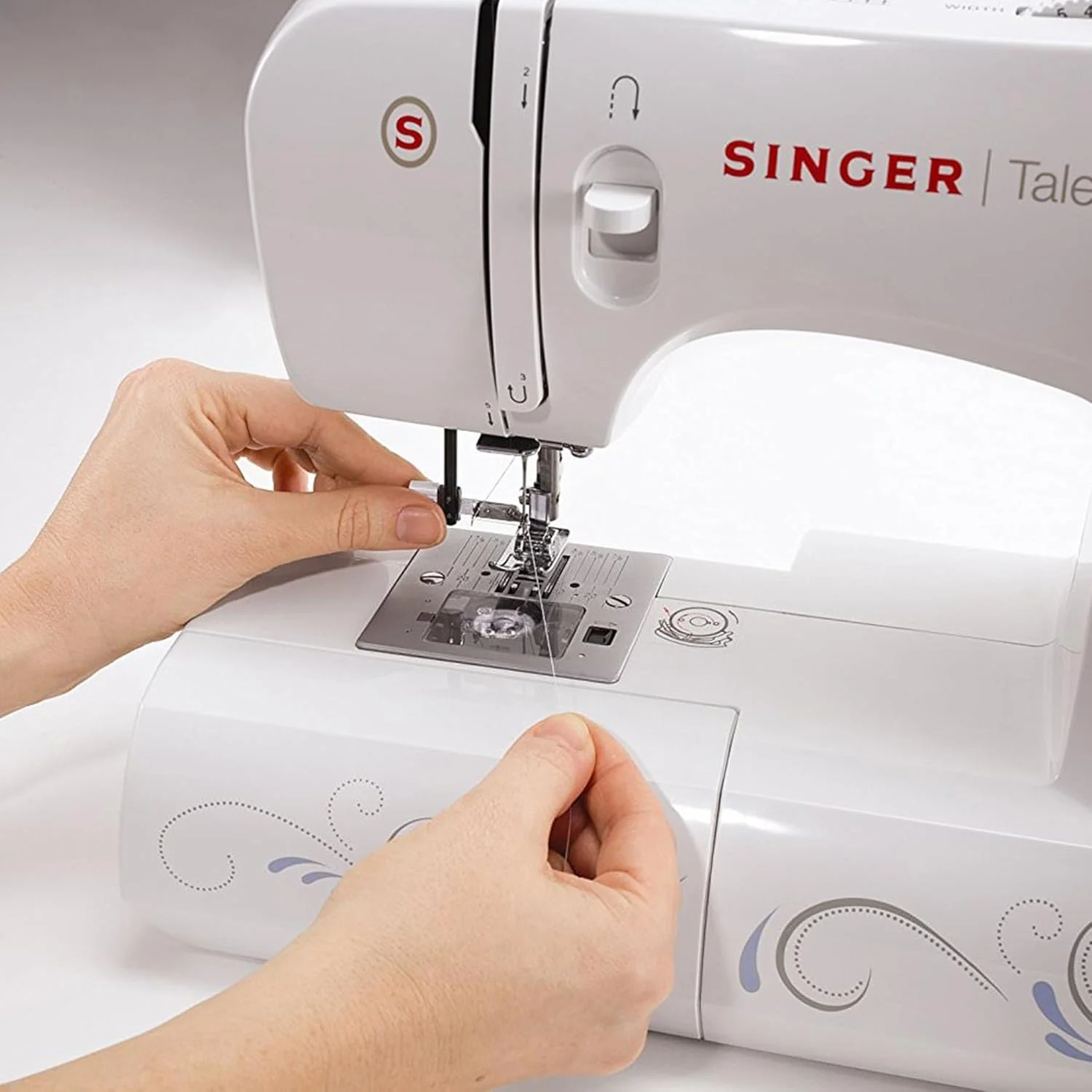 Singer Talent 3323-30 Mechanical Sewing Machine, Utility Stitches, One-Step Fully Automatic Eyelet Stitches, Zig-Zag Up to 6 mm, Automatic Threading, Professional Sewing Machine, White