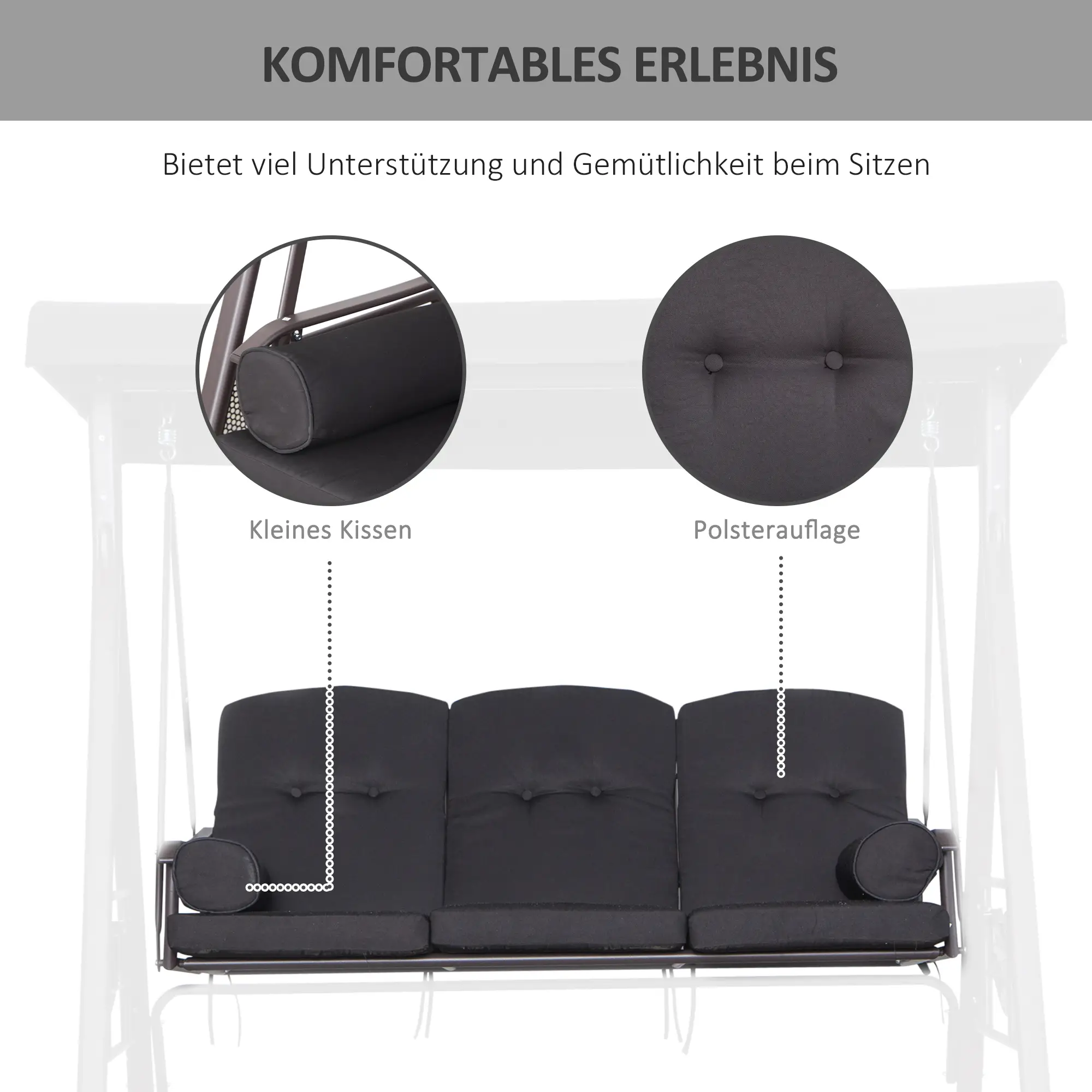 Outsunny 3-Sitzer Hollywoodschaukel mit Sonnendach & Kissen – Schwarz