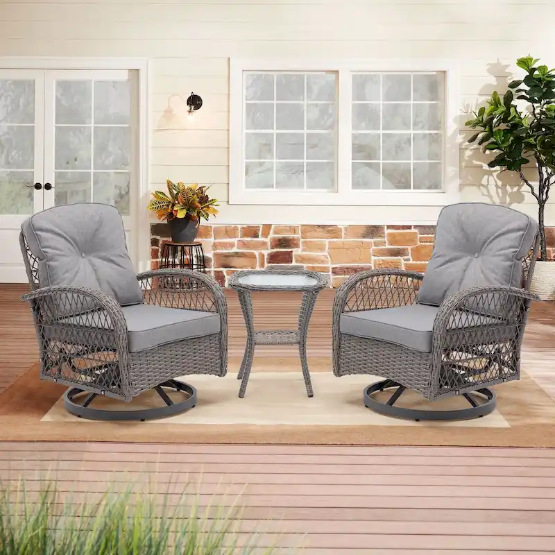 3 Pieces Outdoor Swivel Rocker Patio Chairs, 360 Degree Rocking Patio Conversation Set