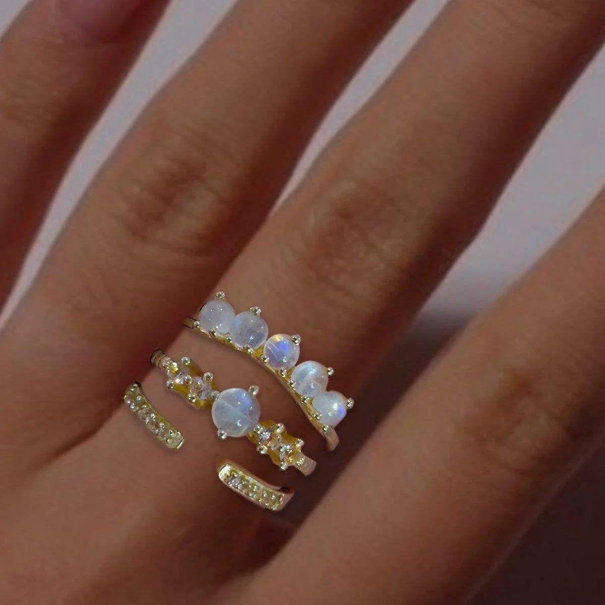 Gold Moonstone Ring- Magical Moonstone Eternity Ring