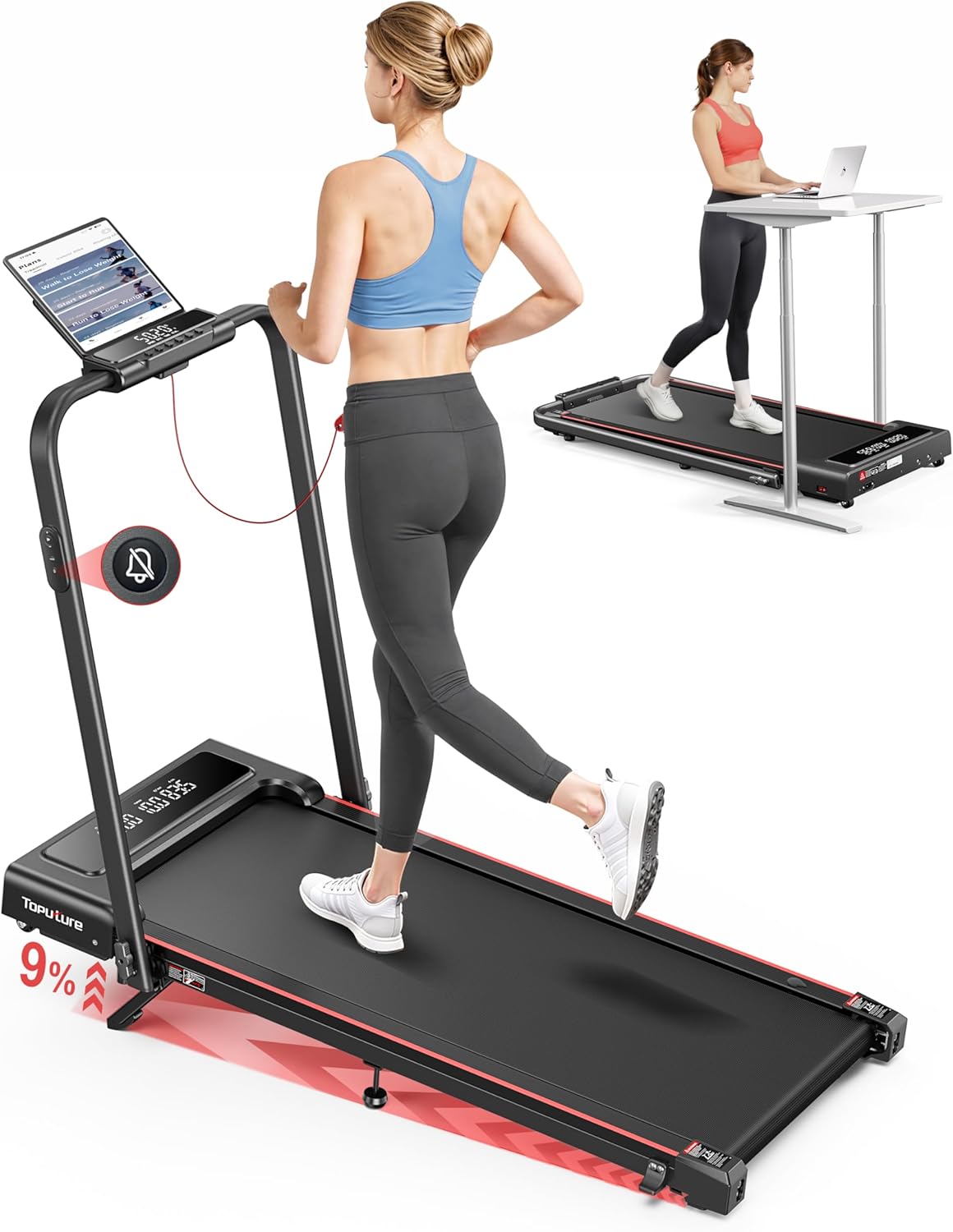 Folding Electric Treadmill 12 km/h, 4 in 1 Treadmill with Tilt, App, Remote Control and Dual LED Display, Space-Saving Design for Home and Office, No Installation Required