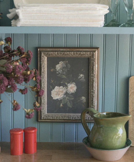 Moody Still Life Roses Framed Antique Inspired Art