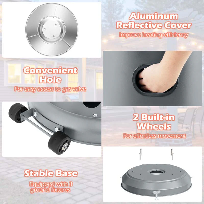 50,000 BTU Propane Outdoor Heater, Round Patio Heater with Stainless Steel Burner, Tip-Over, Flame-Out Protection, Wheels, CSA Certificated