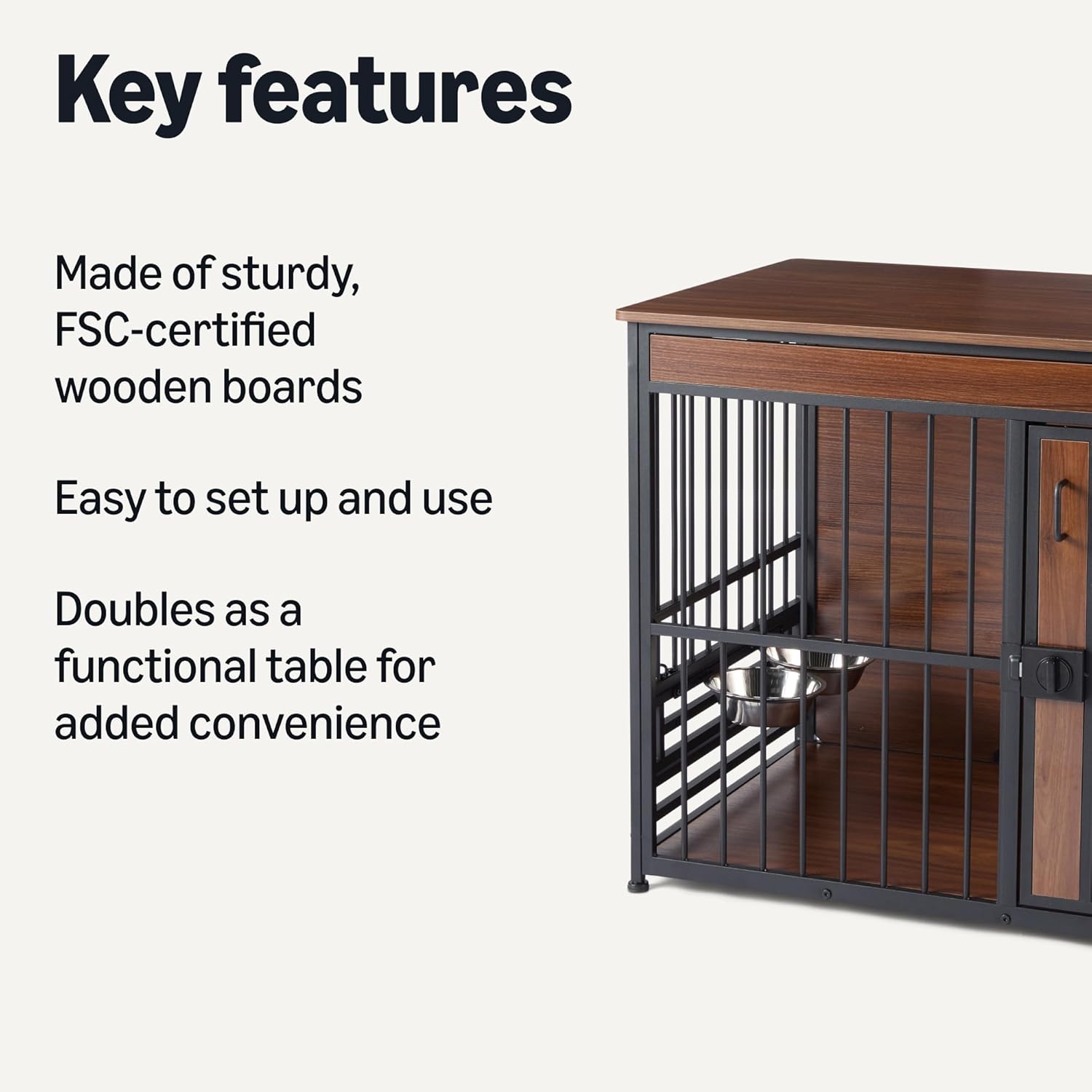 Amazon Basics Furniture Style Dog Crate, Two Bowls Included, 41