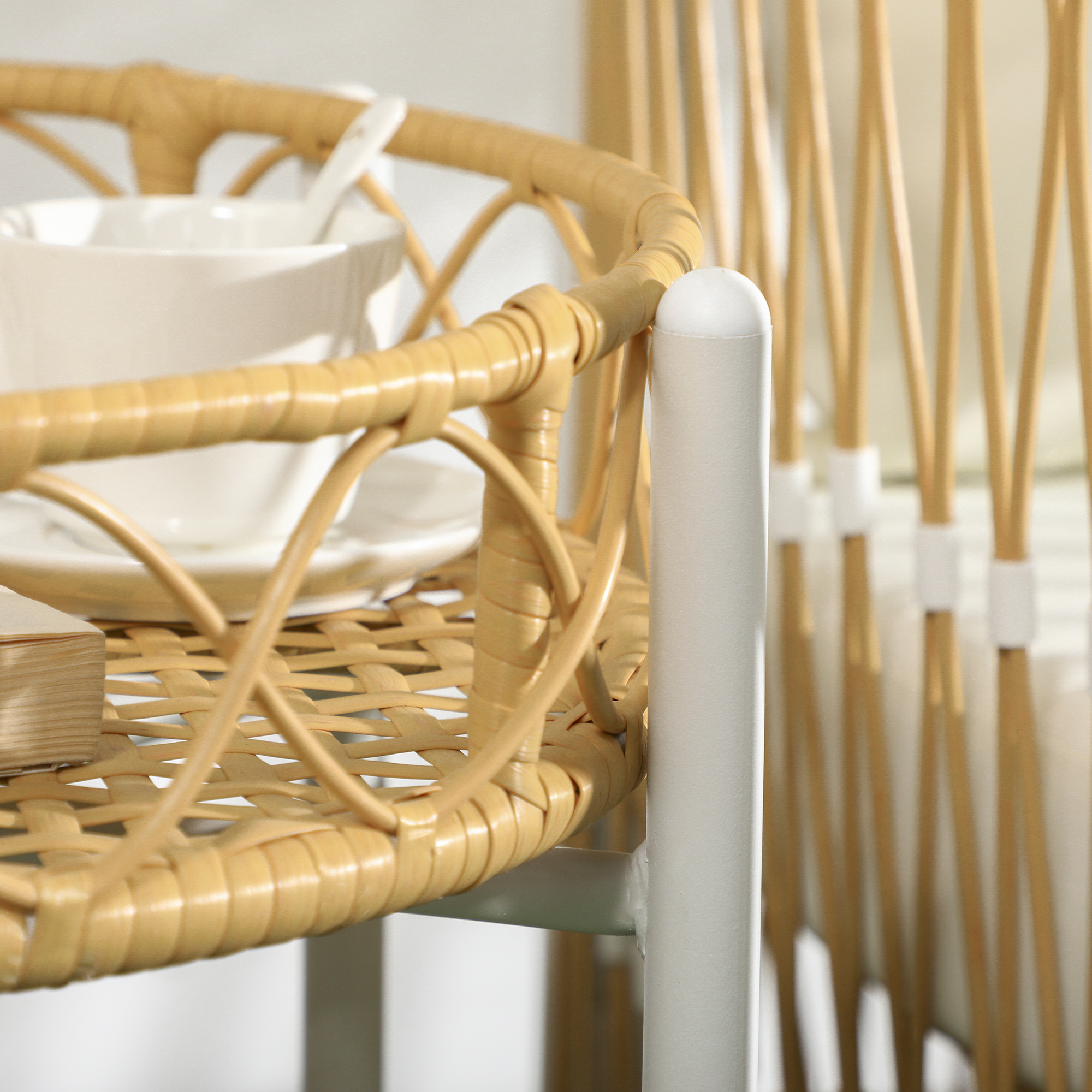 Outsunny 3-delige Bistroset Tuinmeubelset Loungeset, PE-rattan, 72 cm x 66 cm x 64 cm, Geel+Crème