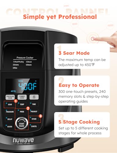 Nuwave Duet Air Fryer and Electric Pressure Cooker Combo with 2 Switchable Lids, 300 FoolProof One Touch Presets, Crisp&Tender Tech, 6QT Heavy duty Stainless Steel Pot, 15  Safety Features : Home & Kitchen