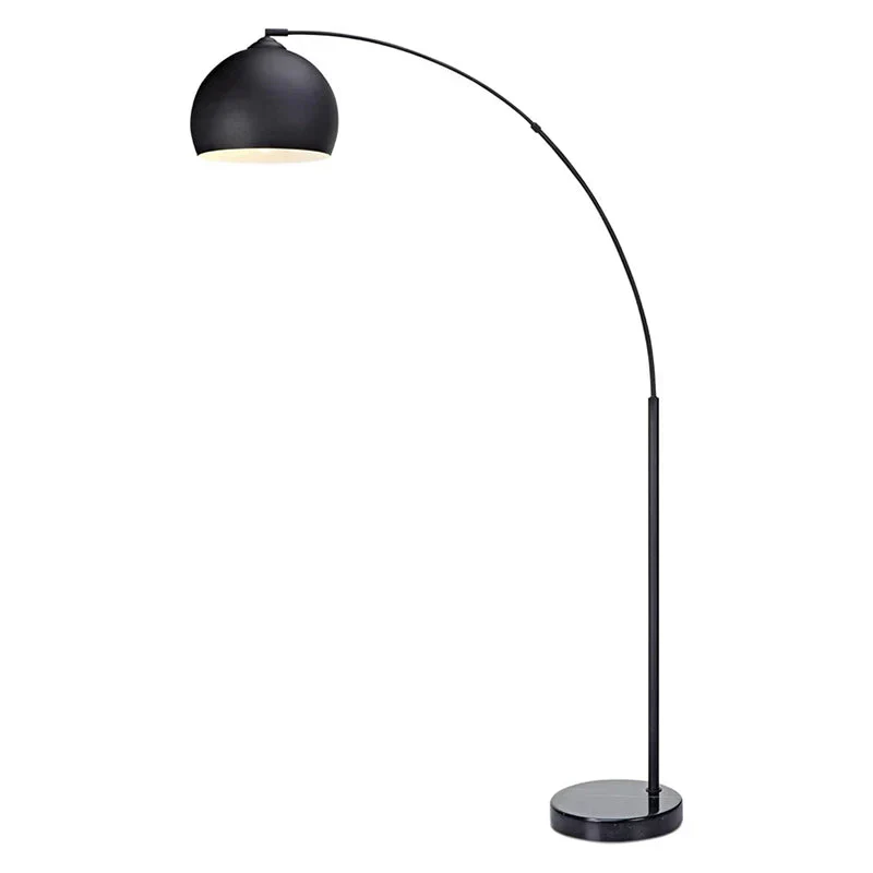 Arc Floor Lamp with Chrome Bell Shade and Faux White Marble Base for Living Room, Home Office, Dining Room, Bedroom