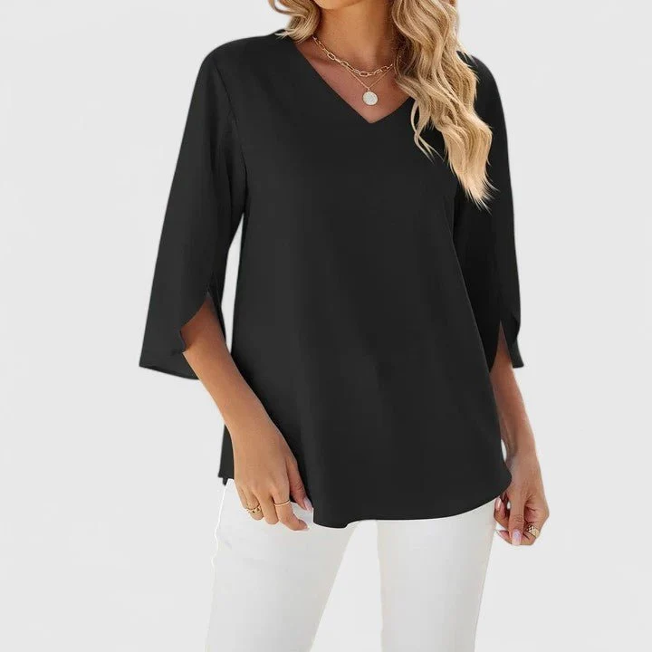 Women's Chiffon Blouse Ruffle V-Neck Half-Sleeve Style