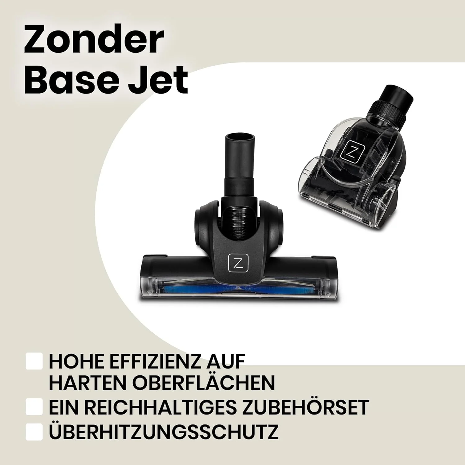 ZEEGMA Zonder Base Jet Aspirapolvere senza sacco con set di accessori, Potenza 899W Potenza di aspirazione 20 000 Pa, Tecnologia ciclonica, Turbospazzola, 2 filtri HEPA, Contenitore polvere 2L