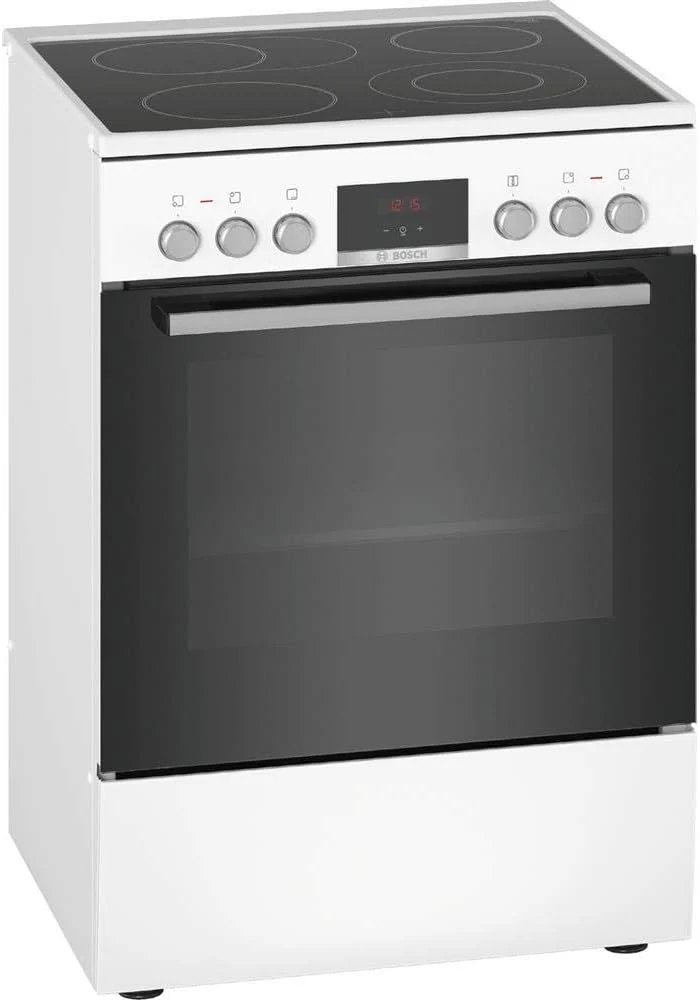 Bosch HKR39C250 Serie 4 Elektro-Standherd, 60 cm breit, EcoClean Direct Reinigungshilfe, 3D Heißluft Backen auf 3 Ebenen, LED-Display-Steuerung, erweiterbare Kochzone für großes Kochgeschirr