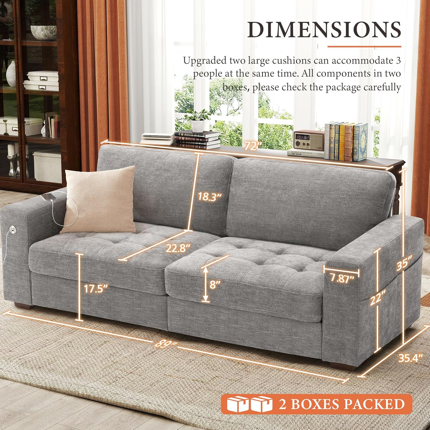 111.4 Inch L-Shaped Modern Sofa Modular Cloud Sofa Ottoman 4-Seater Chenille Deep Seat Sofa