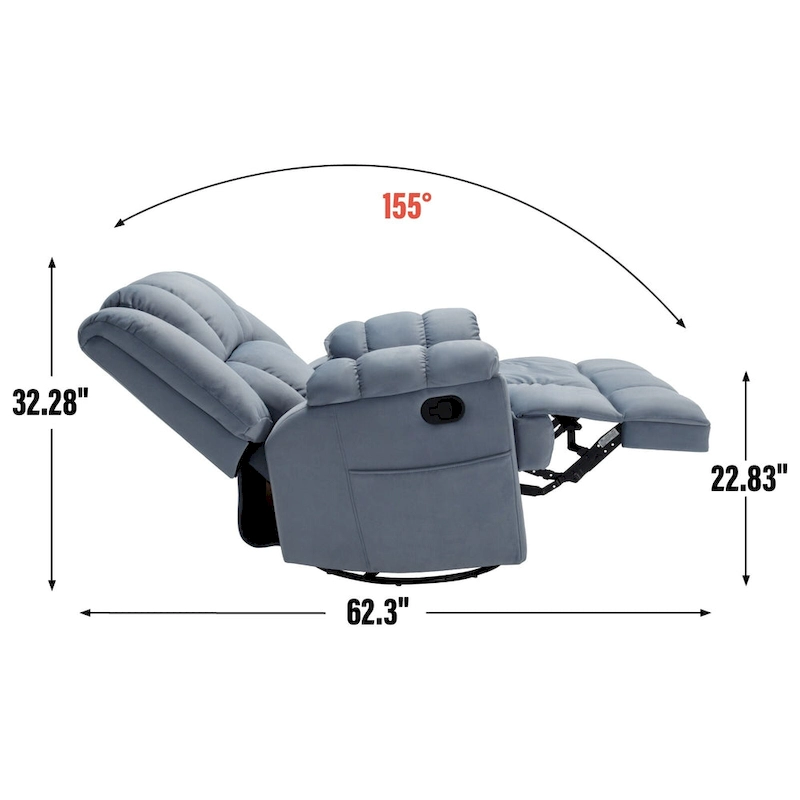 Lazy Boy Swivel Rocker Fabric Recliner Chair, Overstuffed Large Manual Recliner Glider with Pillow Top Arms and Cushion Back