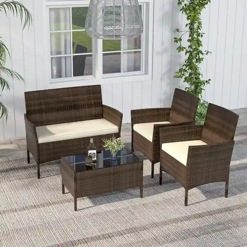 Costway 4 PCS Patio Furniture Set with Washable Cushions and Tempered - See Details
