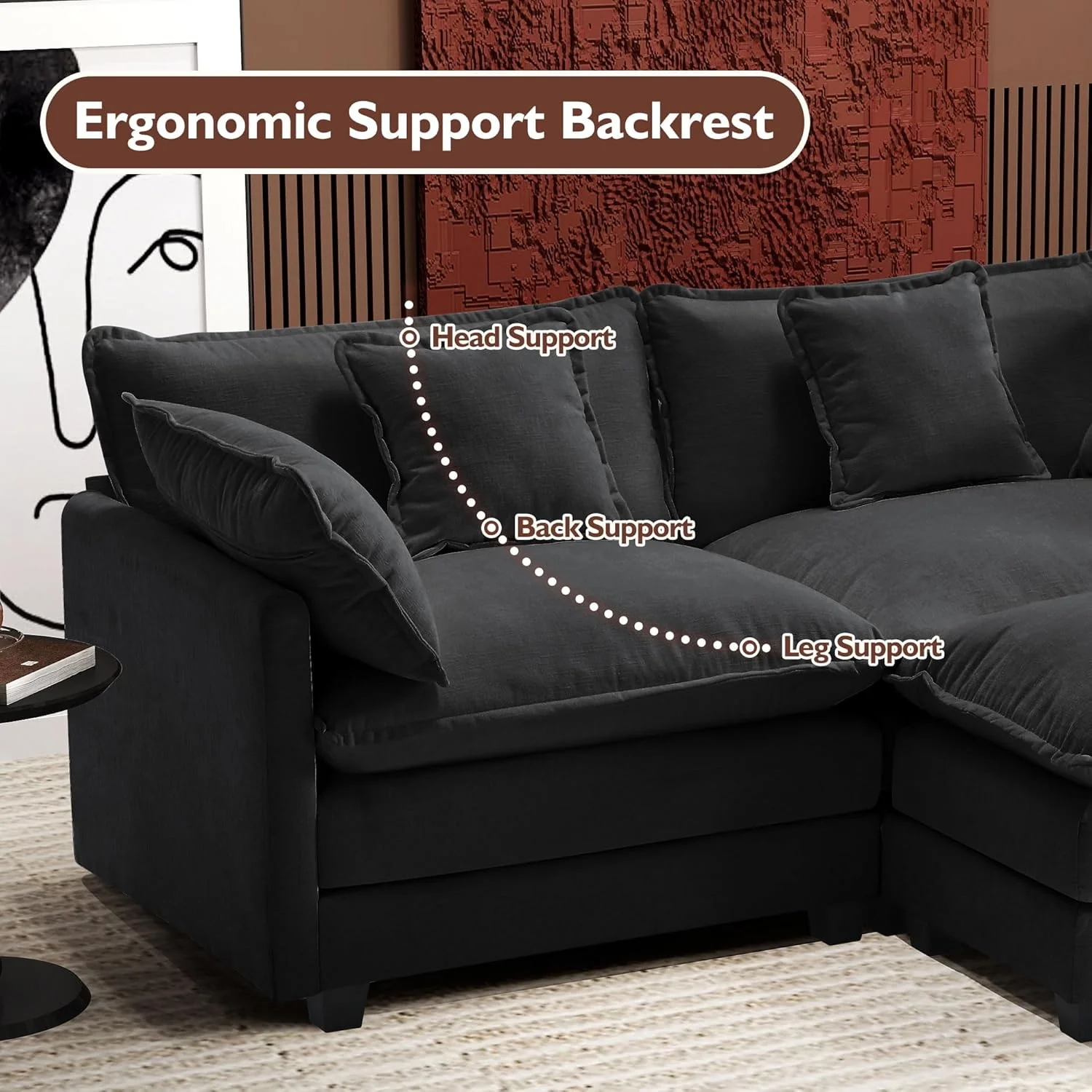 111.4 Inch L-Shaped Modern Sofa Modular Cloud Sofa Ottoman 4-Seater Chenille Deep Seat Sofa
