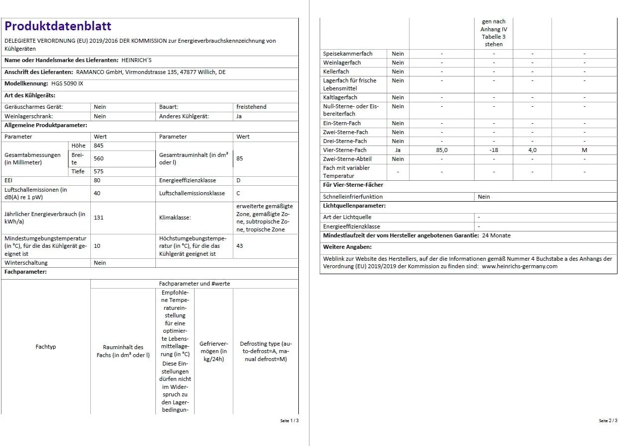 Heinrich´s Gefrierschrank 61Liter -18°C Freezer, 3x Gefrierschublade, 7 Stufen Temperaturregler, Airflow, wechselbarer Türanschlag weiß