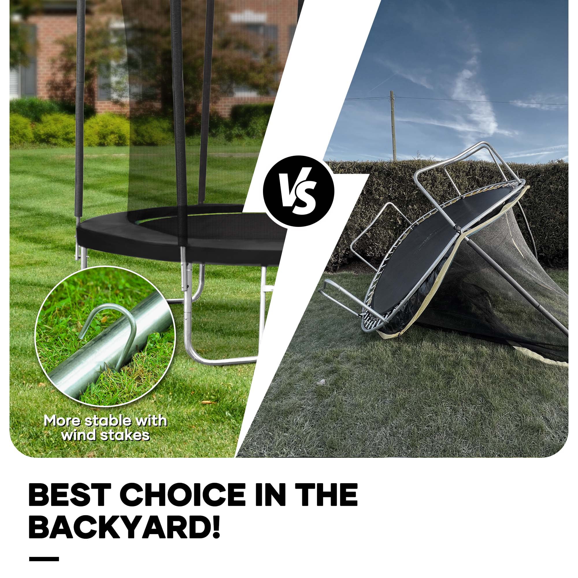 MARNUR 8FT Trampoline for Kids Trampoline with Enclosure Net, Ladder, Wind Stakes, Outdoor 330lbs Weight Capacity