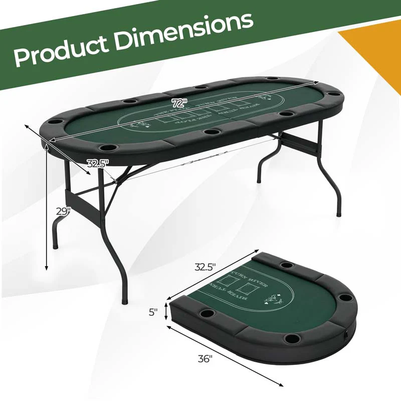 8-Player Foldable Poker Table, 72