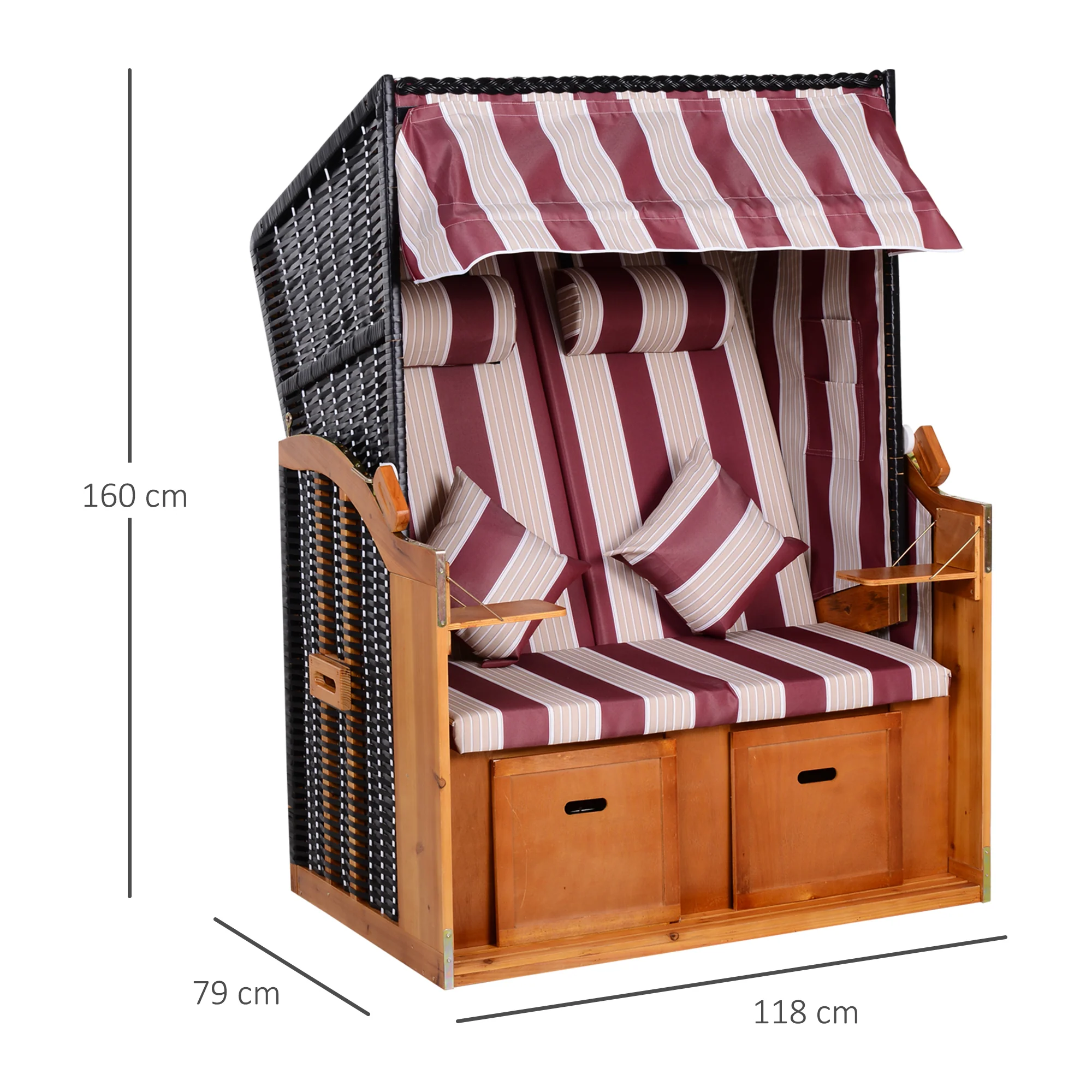 Dubbele ligstoel met dak dubbele ligstoel chaise longue voetensteun PE rotan rood