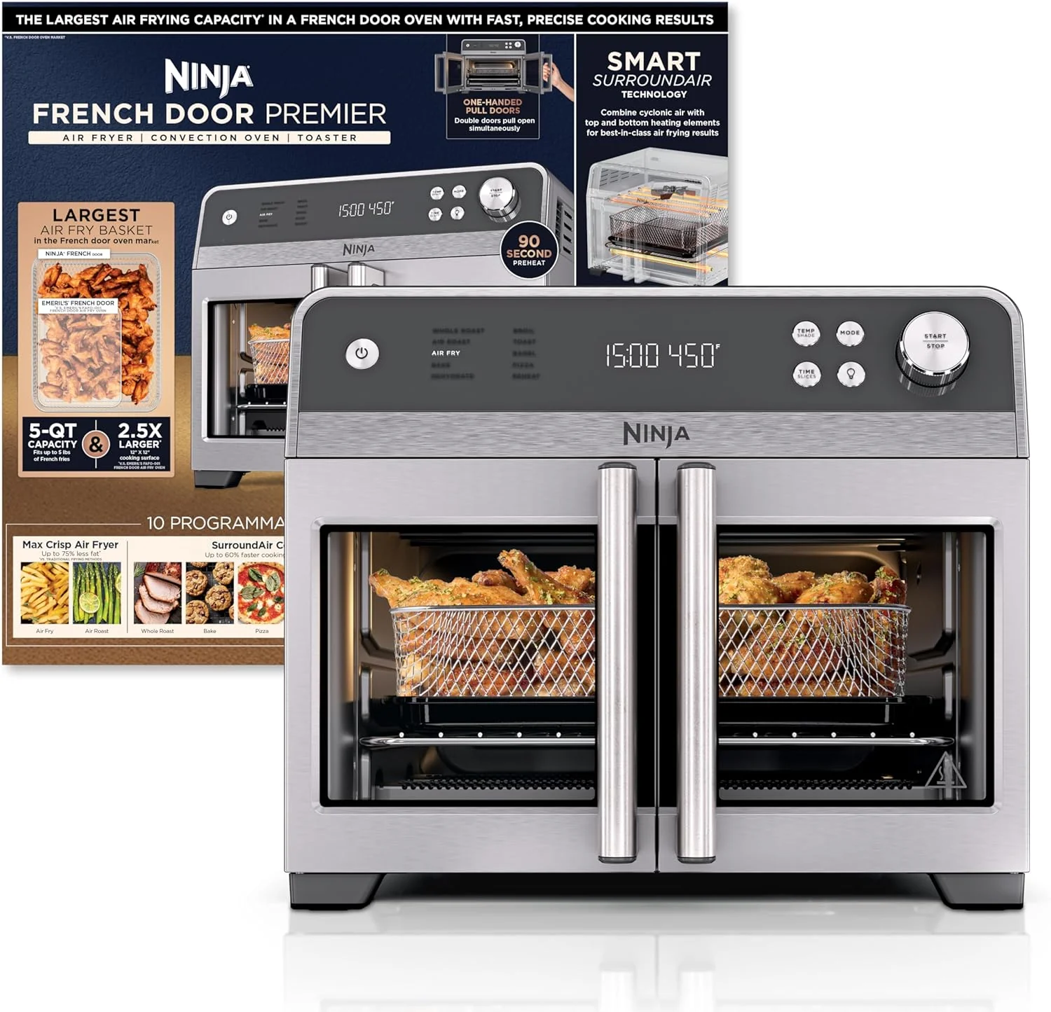Ninja | French Door Premier | Air Fryer, Convection Oven, Toaster | 5-qt Air Fry Basket