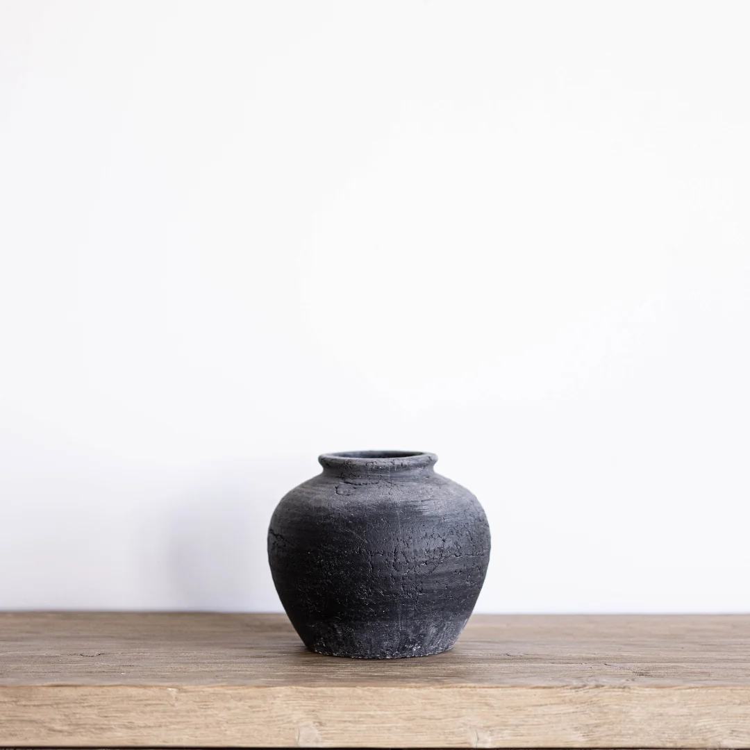 Antique Inspired Charcoal Round Vase