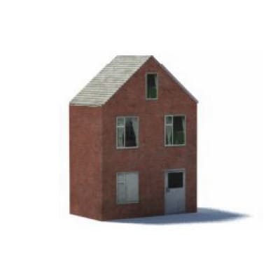 Background Terrace House (red brick, 3 level, 4 windows, peaked roof)