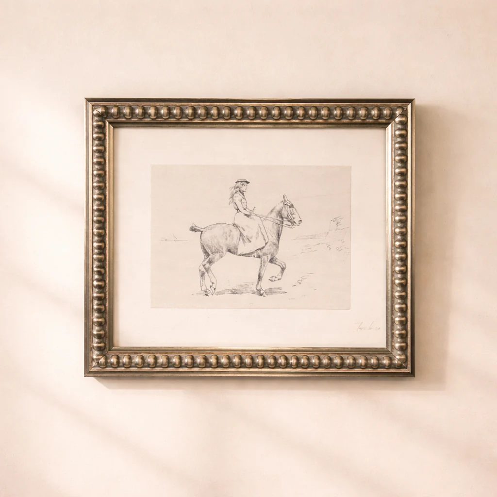 Equestrian Sketch | Antique Inspired Beaded Polished Framed Art