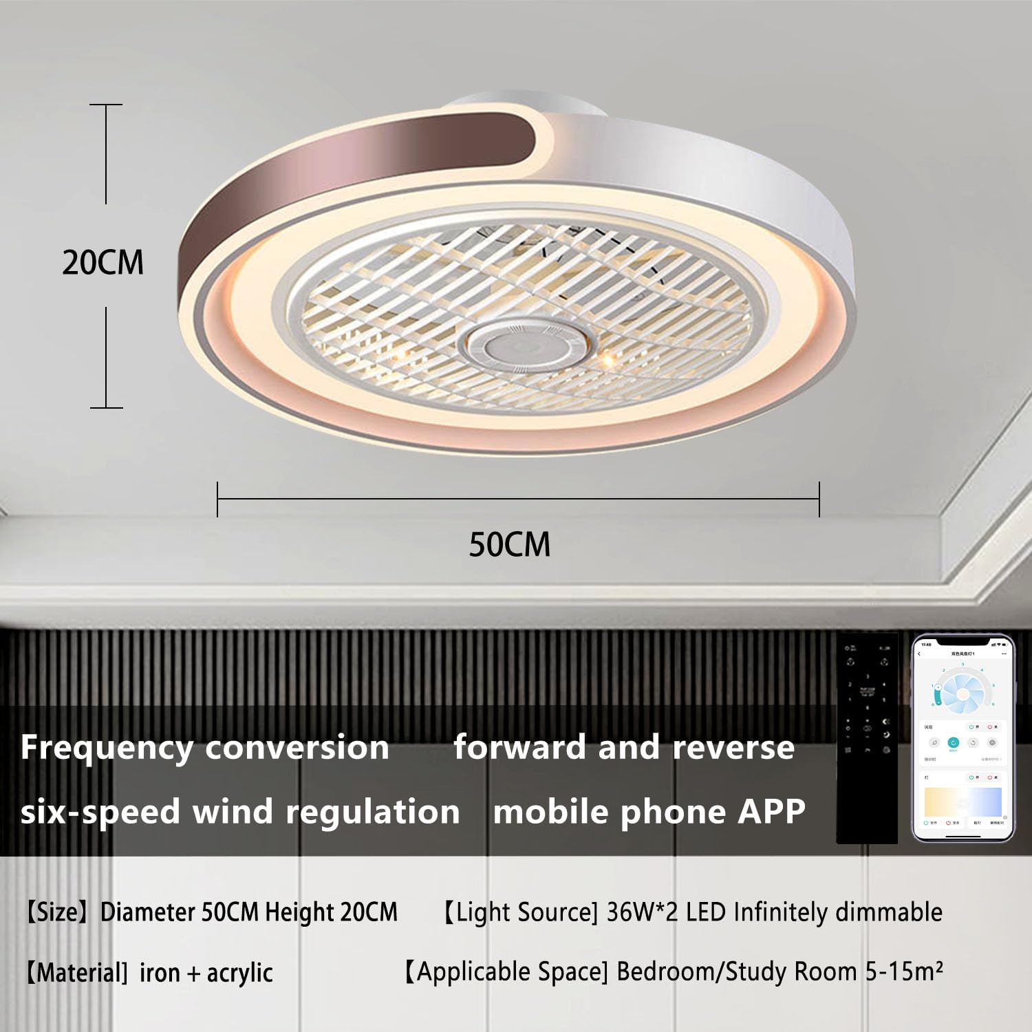 ASJK Deckenlampe mit Ventilator, 72 W, 7200 lm Leise Moderne Led Mit Fernbedienung Timer Ventilator Deckenleuchte Ventilatorlicht Für Wohnzimmer Schlafzimmer, Kaffee