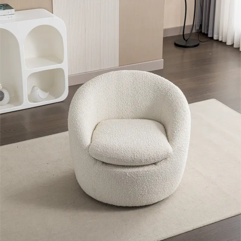 Swivel Barrel Chair - 360° Rotation - Boucle Fabric
