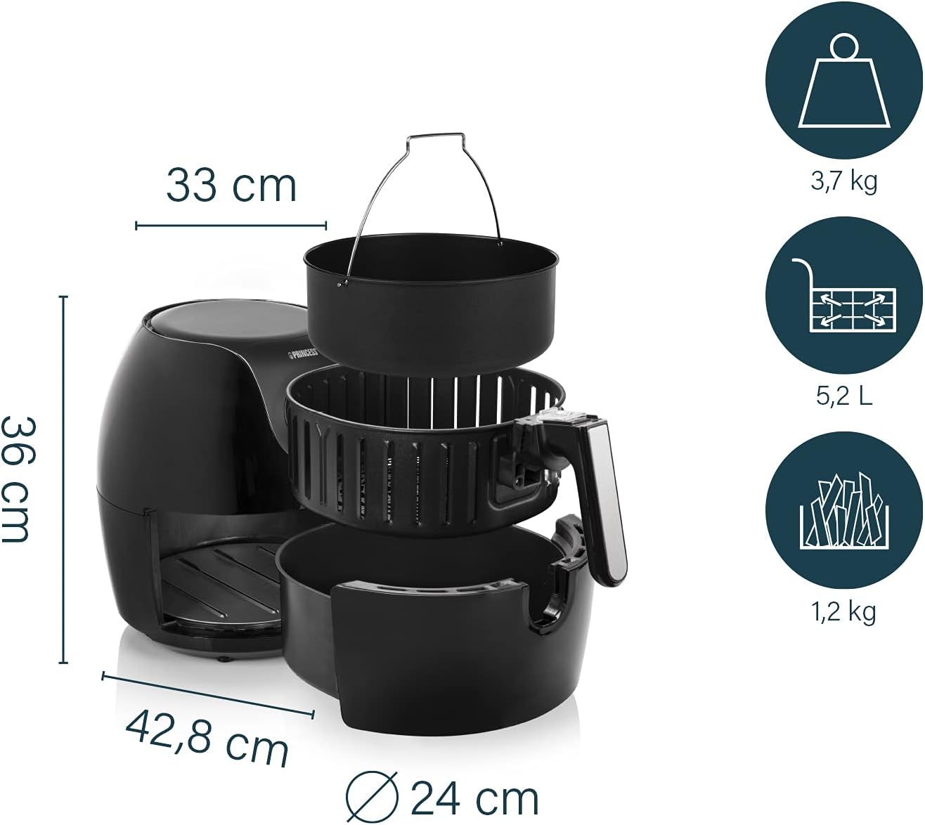 Princess Deluxe Oven Air Fryer - 11L - 1800W - Digital Touch Screen - 10 Preset Programs - Poultry and Basket Included - Stainless Steel - 182075