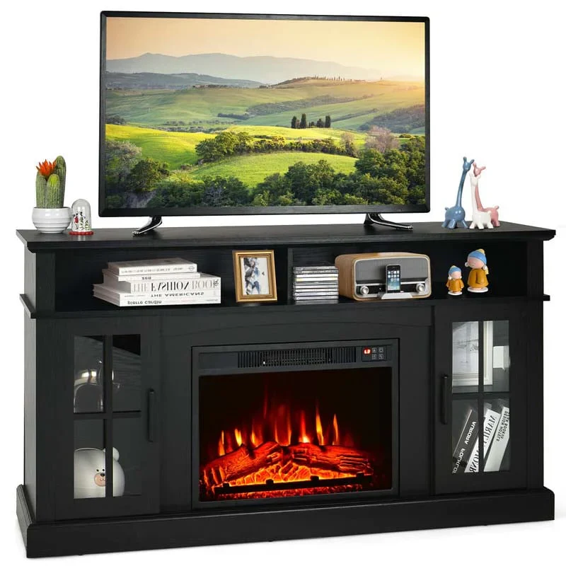58 hüvelykes TV-konzol 23 hüvelykes kandallóbetéttel, kandallós TV-állvány akár 65 hüvelykes TV-khez, 1400 W-os elektromos kandallófűtés