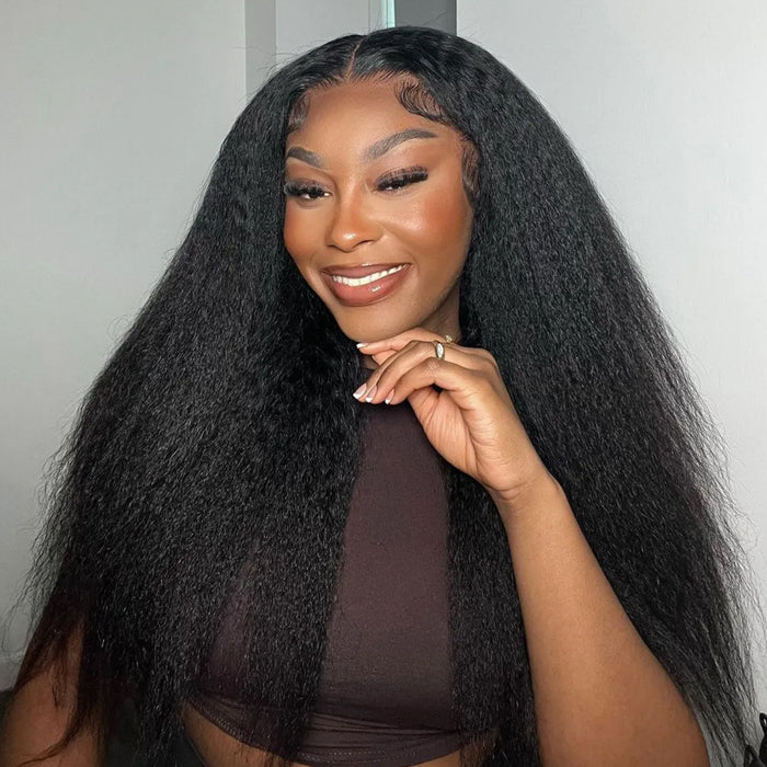 Clearance Kinky Straight 13x4 HD Transparent Lace Front Wig 180% Density Flash Sale