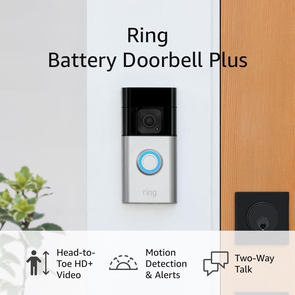 Ring Battery Doorbell Plus �?1536p HD+ Video, Motion Detection, Two-Way Talk, Color Night Vision, Alexa Compatible