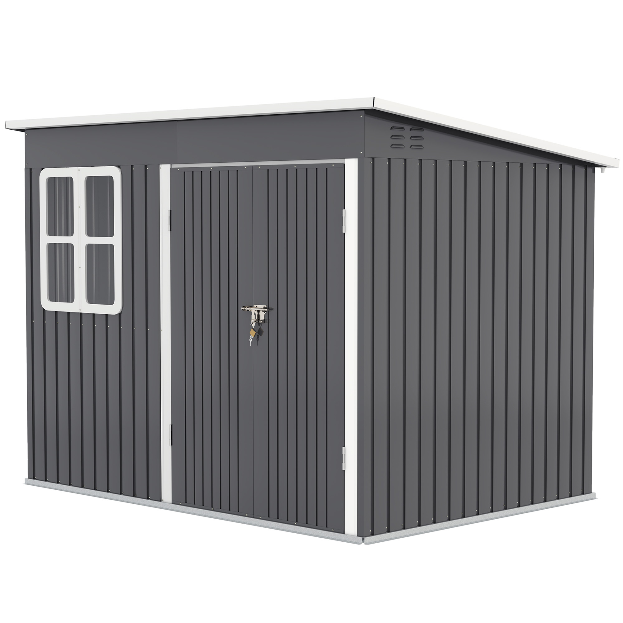 Outsunny Metalen Tuinschuur voor Opslag van Tuingereedschap, met Venster, Brede Deur, 260 x 177 x 190 cm, Donkergrijs