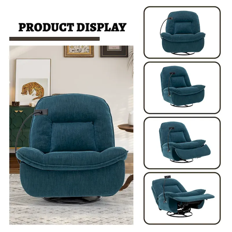 Clihome Adjustable Swivel Chenille Recliner with Phone Holder