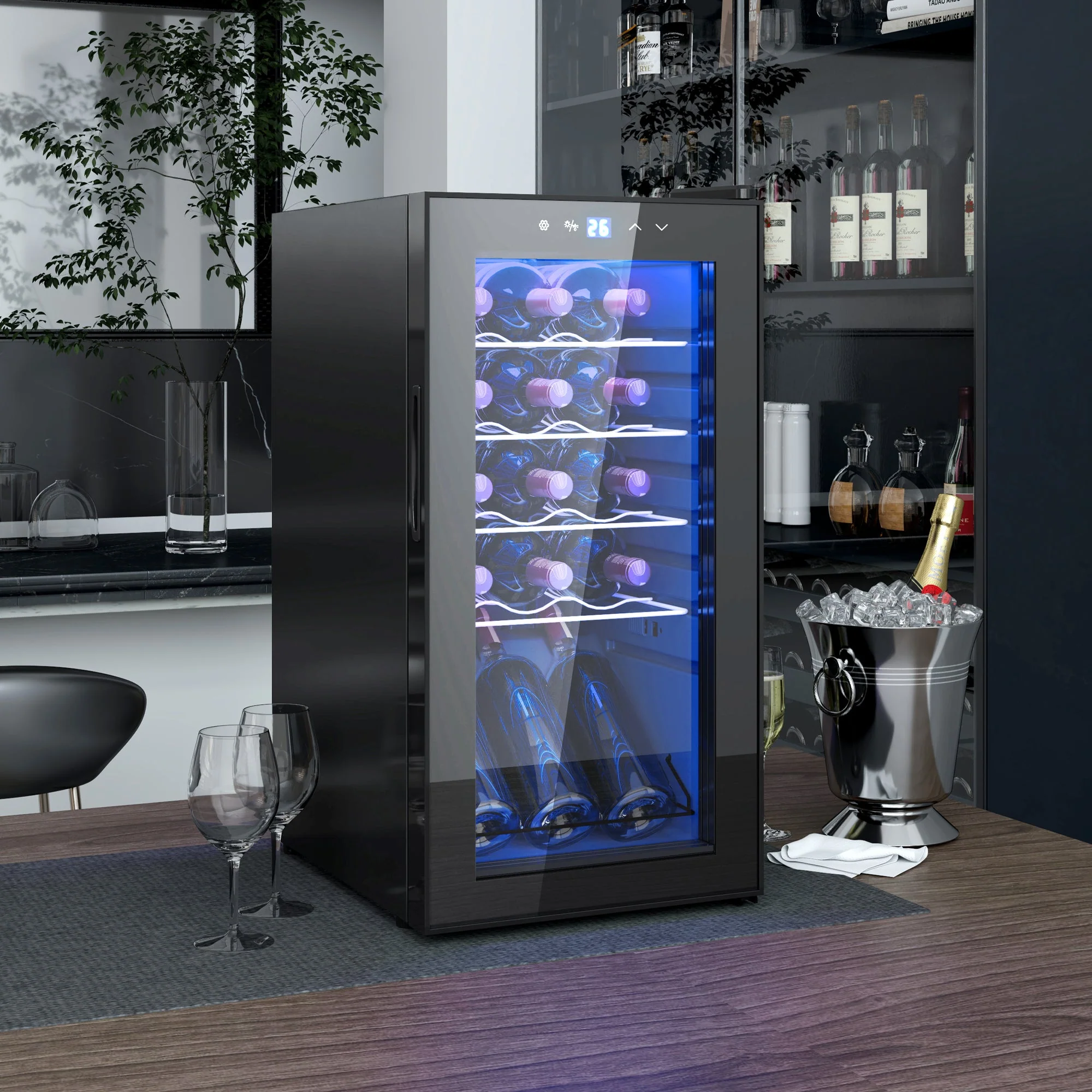 Cantinetta Vino Refrigerata per 15 Bottiglie Capacità 44L con Controllo Temperatura Nero