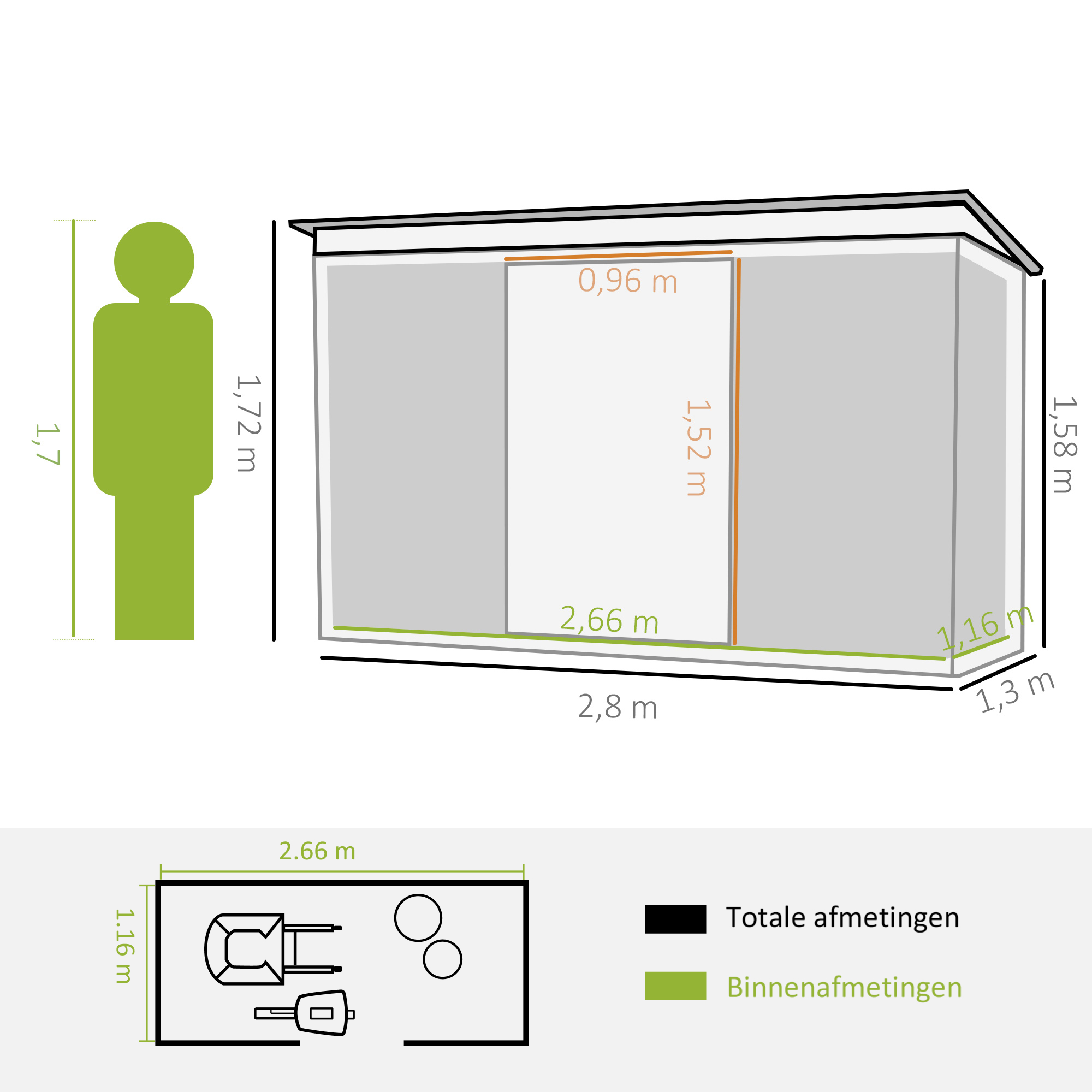Outsunny Tuinhuis tuinhuisje met schuifdeur raam buiten staal lichtgroen