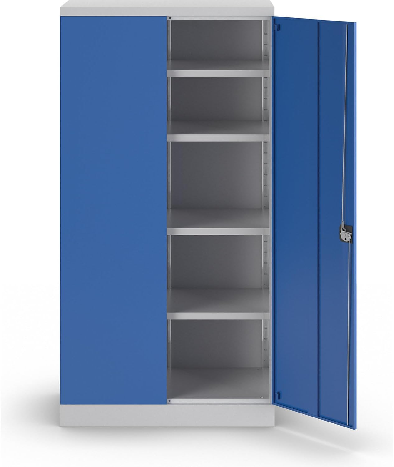 eurokraft | Stahlschrank Nilas | mit 4 Fachböden | HxBxT 1950 x 1000 x 500 mm | lichtgrau/enzianblau